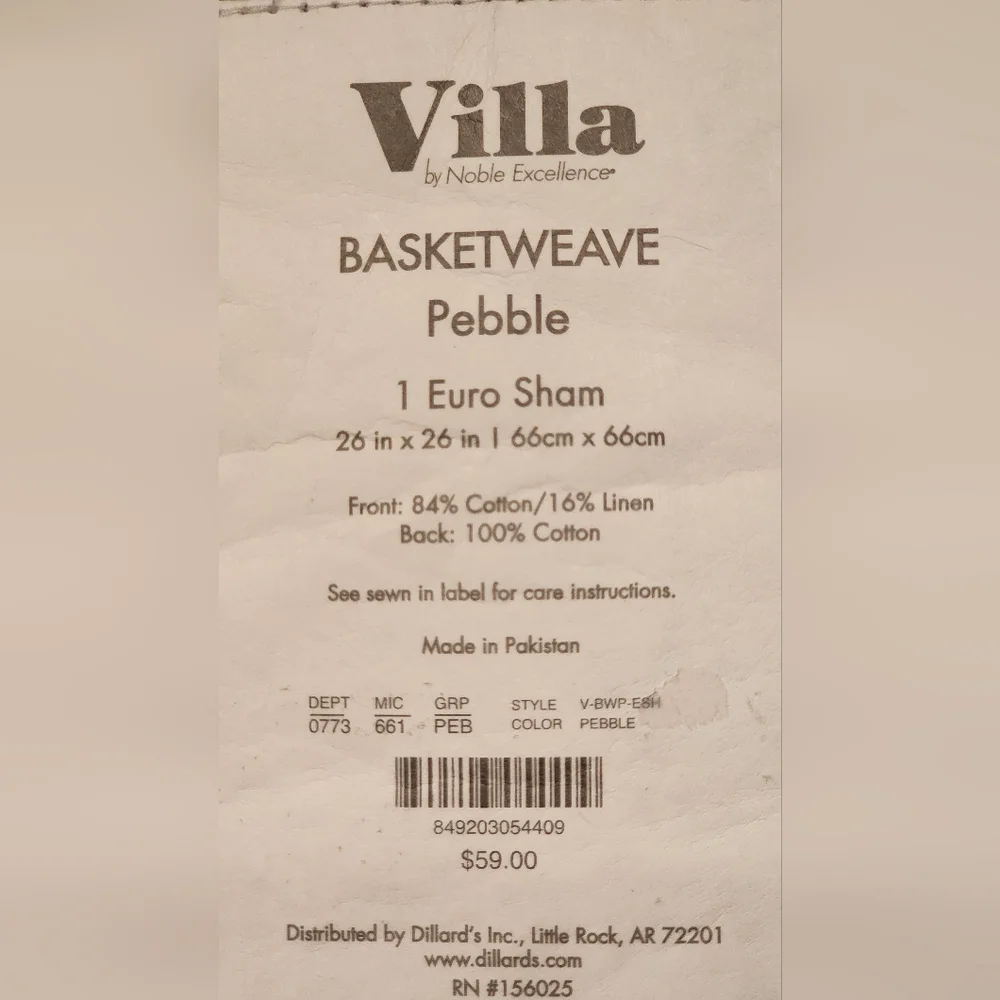 Villa x Noble Excellence Basketweave pebble European Sham in gray 26x26